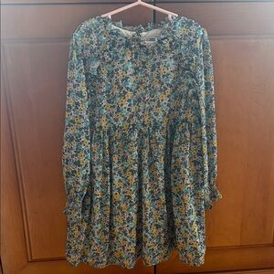 Mayoral Teal and Yellow Floral Ruffle-Collar Dress